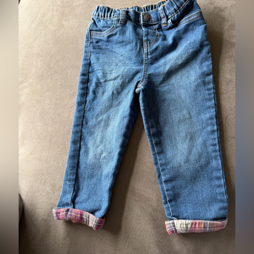 Baby Bgosh Blue Denim Jeans with Plaid Cuff 18 month